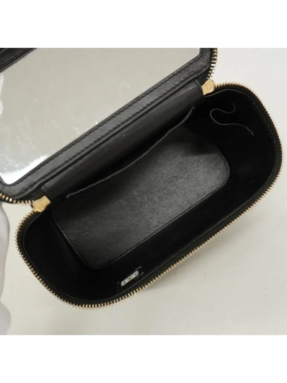 Chanel Vanity Bag Quilted Lambskin Black Champagne Gold